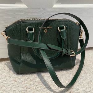 MK Michael Kors Forest Green Crossbody Bag with Gold Accents